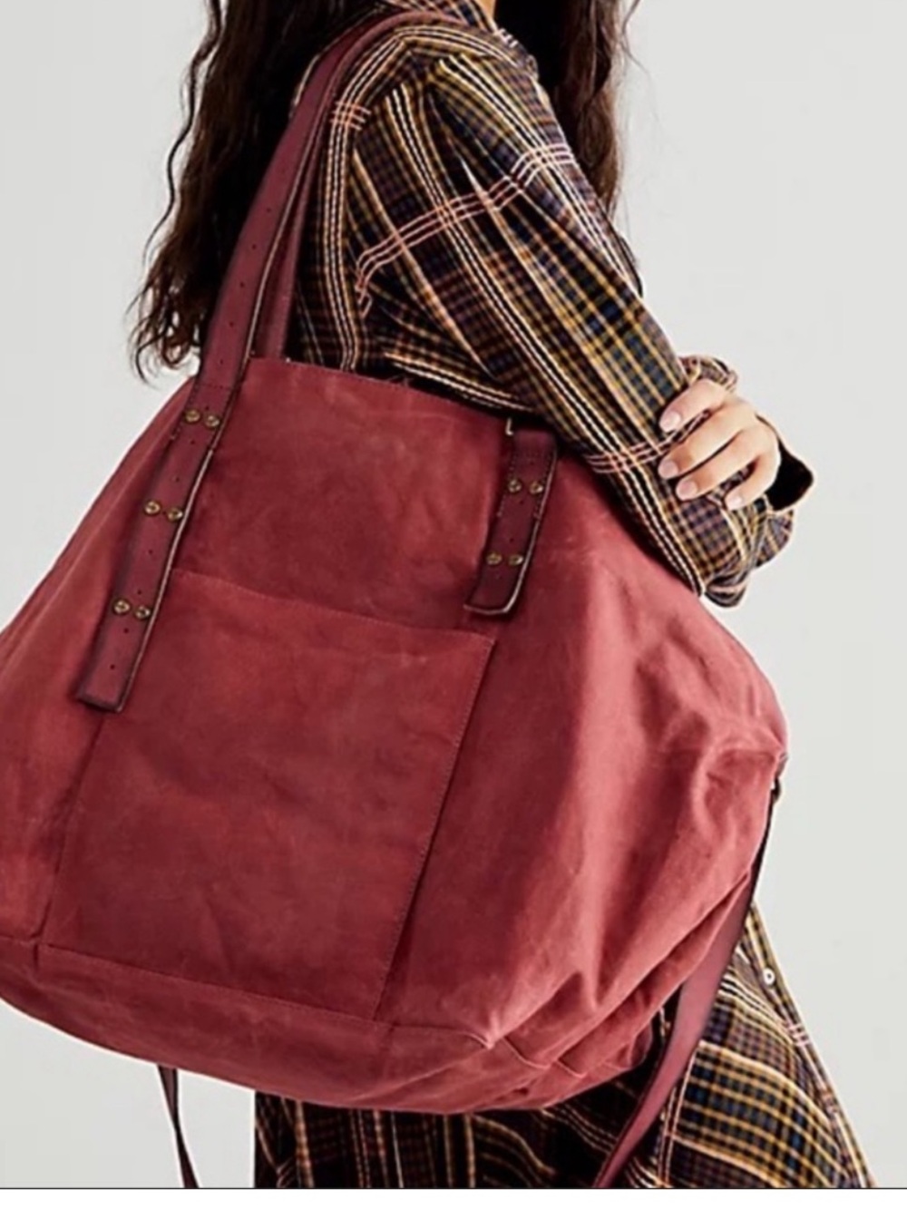 NWOT WE THE FREE Waxed canvas Oversized Brown Canvas Tote Bag in brown - Picture 3 of 11